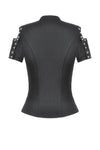 Dark Metal Knit Top with Coffin Eyelet Frame and Skull Cross Straps TW641