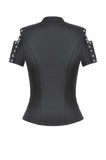 Dark Metal Knit Top with Coffin Eyelet Frame and Skull Cross Straps TW641