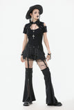 Dark Metal Knit Top with Coffin Eyelet Frame and Skull Cross Straps TW641