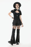 Dark Metal Knit Top with Coffin Eyelet Frame and Skull Cross Straps TW641