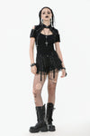 Dark Metal Knit Top with Coffin Eyelet Frame and Skull Cross Straps TW641