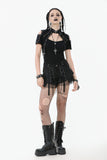 Dark Metal Knit Top with Coffin Eyelet Frame and Skull Cross Straps TW641