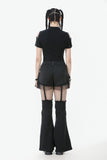 Dark Metal Knit Top with Coffin Eyelet Frame and Skull Cross Straps TW641