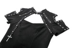 Dark Metal Knit Top with Coffin Eyelet Frame and Skull Cross Straps TW641