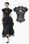 Gothic Jacquard Top with Hollow Front and Lace Trim TW642