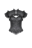 Gothic Jacquard Top with Hollow Front and Lace Trim TW642