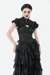 Gothic Jacquard Top with Hollow Front and Lace Trim TW642