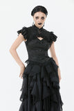 Gothic Jacquard Top with Hollow Front and Lace Trim TW642