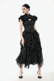 Gothic Jacquard Top with Hollow Front and Lace Trim TW642