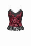 Gothic Dark Red Cami with Pleated Lace Hem TW644