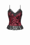 Gothic Dark Red Cami with Pleated Lace Hem TW644