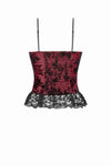 Gothic Dark Red Cami with Pleated Lace Hem TW644