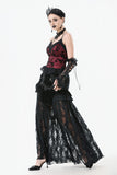 Gothic Dark Red Cami with Pleated Lace Hem TW644