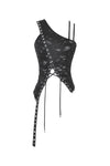 Asymmetrical Ripped  Punk Cut-Out Top with Straps and Lace-Up Detail TW651