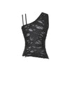 Asymmetrical Ripped  Punk Cut-Out Top with Straps and Lace-Up Detail TW651