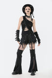 Asymmetrical Ripped  Punk Cut-Out Top with Straps and Lace-Up Detail TW651
