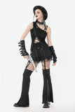 Asymmetrical Ripped  Punk Cut-Out Top with Straps and Lace-Up Detail TW651
