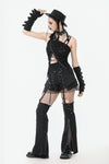Asymmetrical Ripped  Punk Cut-Out Top with Straps and Lace-Up Detail TW651