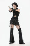 Asymmetrical Ripped  Punk Cut-Out Top with Straps and Lace-Up Detail TW651