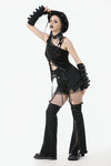 Asymmetrical Ripped  Punk Cut-Out Top with Straps and Lace-Up Detail TW651