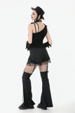 Asymmetrical Ripped  Punk Cut-Out Top with Straps and Lace-Up Detail TW651