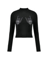 Punk Skeleton Hand Leather Appliqué Embroidered Mock Neck Tee TW661
