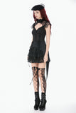 Black Floral Lace High-Neck Gothic Shoulder-Mantle Corset Top TW669