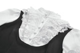 Court-Style Black White Lace Blouse TW677