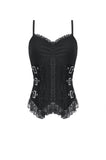 Imprisoned Psalms - Gothic Revivial Cami Top with Metallic Buckle Straps and Sheer Lace Patchwork TW686
