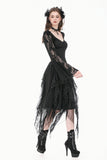 Phantom Butterfly - Gothic Dark Heart-Neck All-Over Lace Bell-Sleeve Slim Top TW689