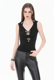 Dark Weave - Gothic Backless Spider Decor Skeleton Cut-out Halter Slim Tank Top TW694