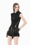 Night Directive - Tech-Punk Sleeveless Polo Top with Metallic Studs TW695