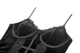 Gothic Vintage Velvet Lace Patchwork Coffin and Cross Trimmed Cami Top TW696
