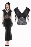 Gothic Deep-V Lace Patchwork Draped Knit Crop Top TW698