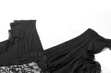 Gothic Deep-V Lace Patchwork Draped Knit Crop Top TW698