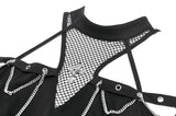 Dark Techwear Mesh Cut-out Cold-Shoulder Chain Cross Halter Top TW700