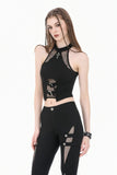 Punk Halter Crop Top with Silver Cross Ornament and Double Buckled Waist TW701