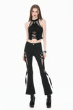 Punk Halter Crop Top with Silver Cross Ornament and Double Buckled Waist TW701