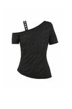 Punk Asymmetric Top with Studded Cross Straps and Sheer Mesh Insets TW705