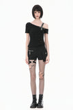 Punk Asymmetric Top with Studded Cross Straps and Sheer Mesh Insets TW705