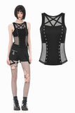 Punk Tank Top with Pentagram Mesh Inlay and Studded Vertical Tape TW706