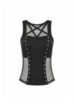 Punk Tank Top with Pentagram Mesh Inlay and Studded Vertical Tape TW706