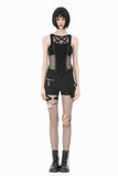 Punk Tank Top with Pentagram Mesh Inlay and Studded Vertical Tape TW706