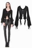 Gothic Cross Decor Irregular Split Ruffled Bell-Sleeve Knit Top TW708