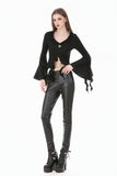 Gothic Cross Decor Irregular Split Ruffled Bell-Sleeve Knit Top TW708