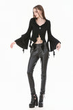 Gothic Cross Decor Irregular Split Ruffled Bell-Sleeve Knit Top TW708