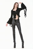 Gothic Cross Decor Irregular Split Ruffled Bell-Sleeve Knit Top TW708