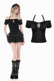 Gothic Dark Cutout Cross Gem Lace Halter Slim Knit Top TW709