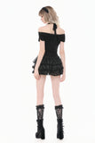 Gothic Dark Cutout Cross Gem Lace Halter Slim Knit Top TW709