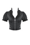 Goth Punk Cross-Zip Buckled Waist Ruffle Puff Sleeve Crop Top TW710